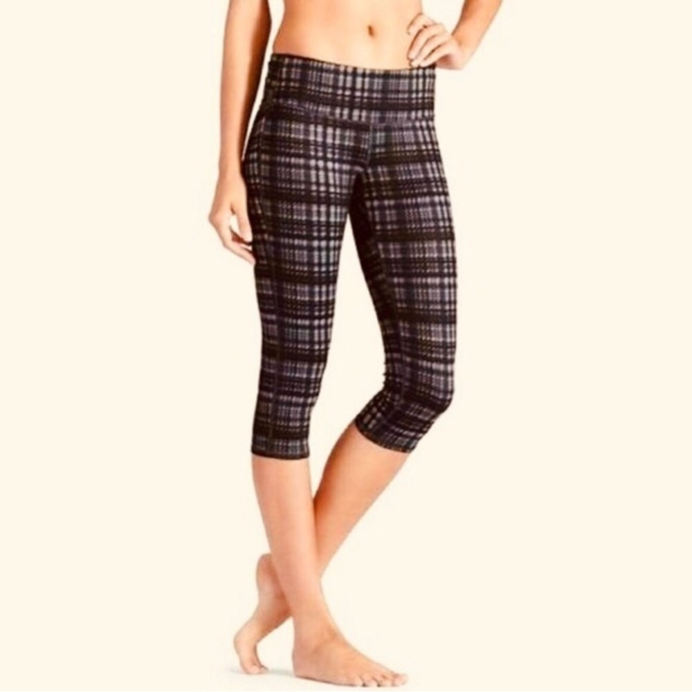 Athleta Brown Plaidness Chaturanga Capri Pants leggings tights Sz XS